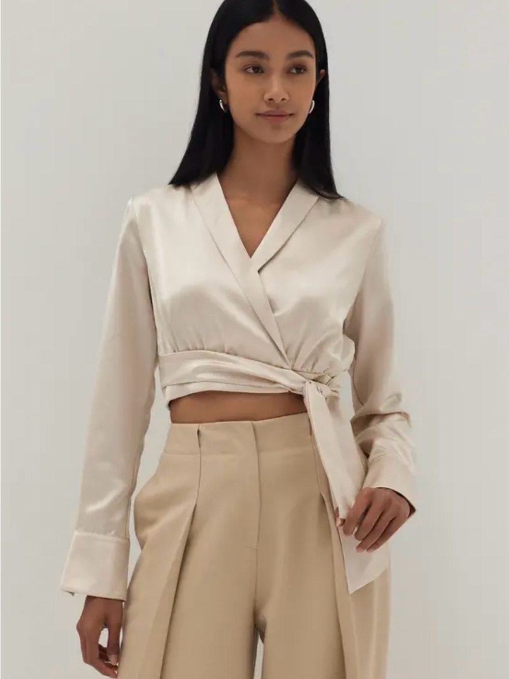 Satin Wrap Crop Top - Cream